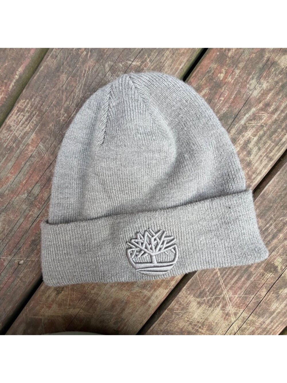 Timberland Grey Knit Beanie With Embroidered Logo One Size Adult